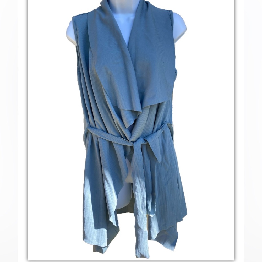 Womens Unbranded Sleeveless Waterfall Belted Vest Cardigan Blue L Large